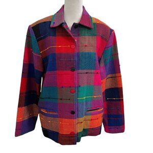 Ana's Fashions Colorful Rainbow Artsy Patchwork Knit Jacket size Medium